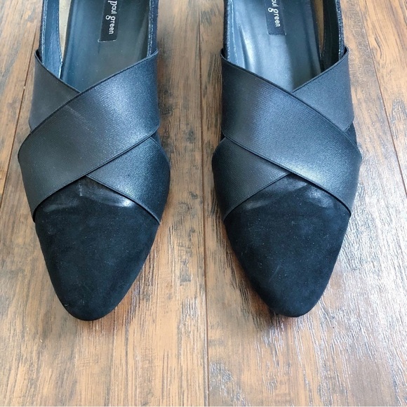 Paul Green • Daniella black suede wedges pumps heels pointed toe elastic strap - Picture 4 of 11